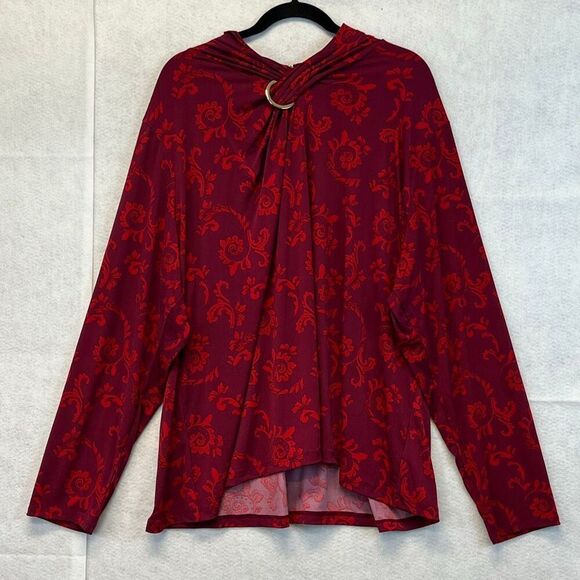 NWT LIZ CLAIBORNE Women’s Career Blouse 3X Magenta Scroll Long Sleeve Stretch - Picture 4 of 15